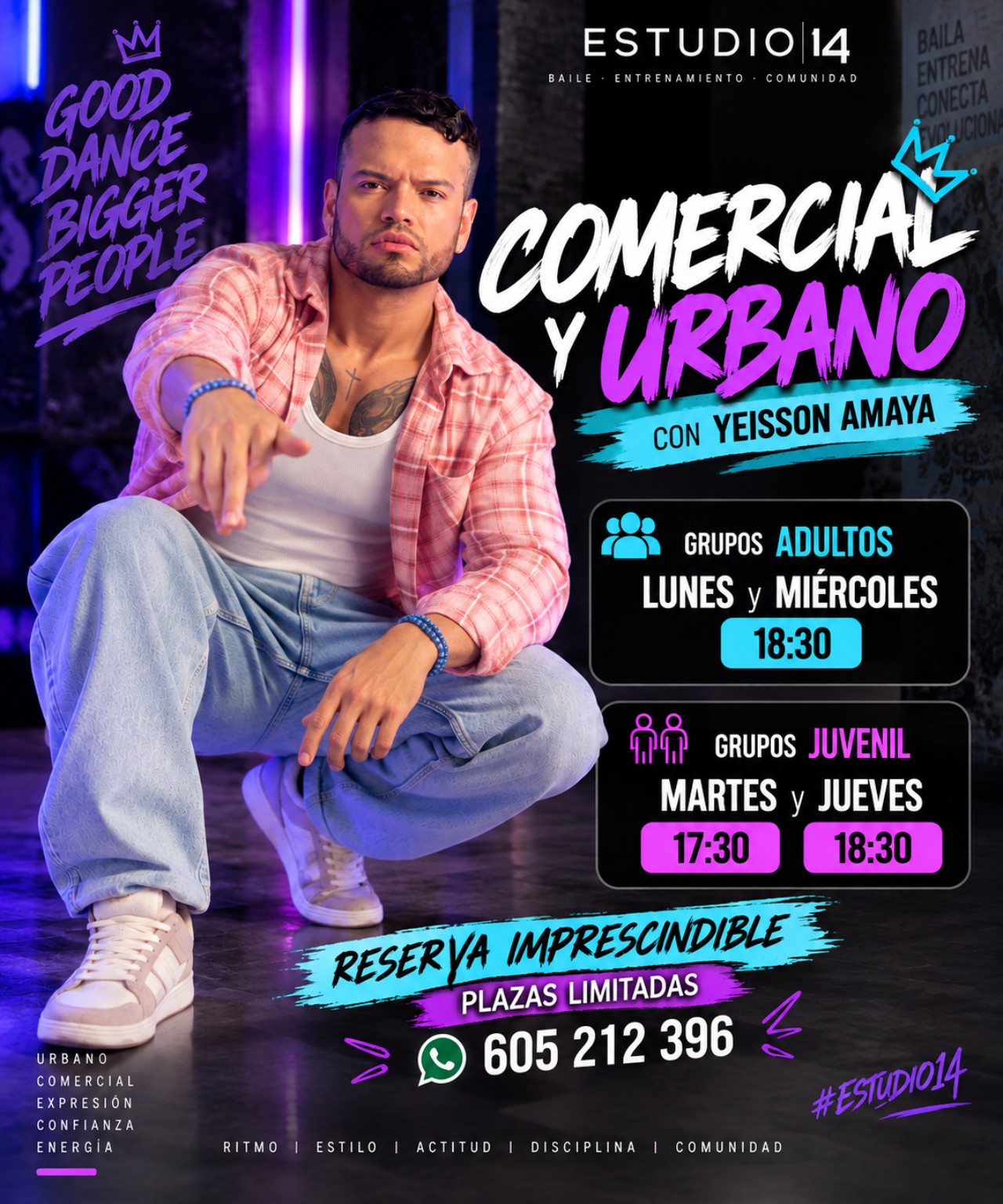 Clases de Commercial y Urbano Dance con Yeisson Amaya en Estudio 14 Palma